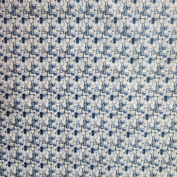 Hickey Freeman Polo Shirt Men Medium Geometric Wine Glass Cocktail White Blue - Picture 2 of 12